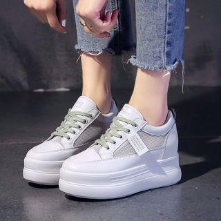 Platform Mesh Panel Lace Up Sneakers