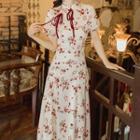 Floral Lace-up Qipao Dress