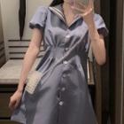 Sailor Collar Single-breasted Short-sleeve Mini A-line Dress