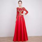 Embellished 3/4-sleeve Evening Dress