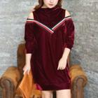 Long-sleeve Shoulder Cut Out Velvet Dress