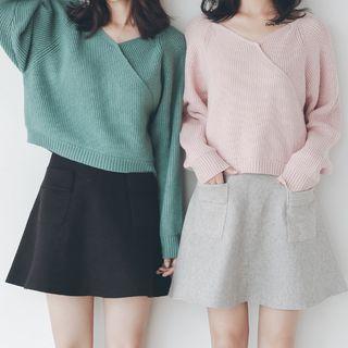 Dual Pocket A-line Knit Skirt