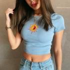 Sun Embroidered Cropped T-shirt