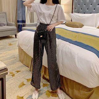 Elbow-sleeve Sequined T-shirt / Pants