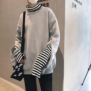 Mock Two-piece Turtleneck Striped Sweatshirt