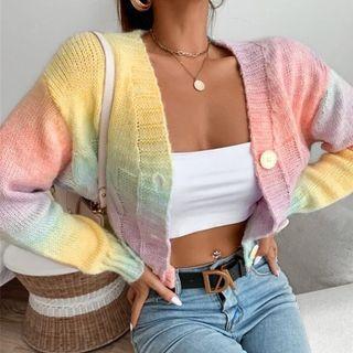 Cropped V-neck Cardigan Pink - One Size