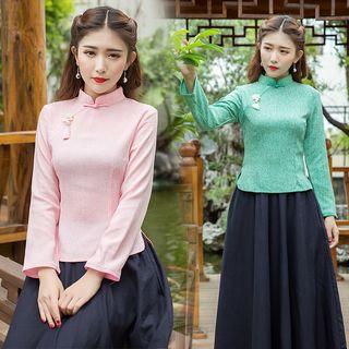 Long-sleeve Frog-buttoned Qipao Top