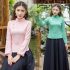Long-sleeve Frog-buttoned Qipao Top