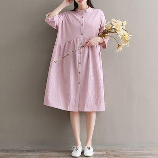 3/4-sleeve A-line Midi Shirt Dress