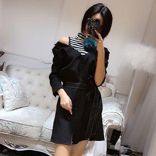 Stripe Mock Two-piece Long-sleeve Dress