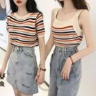 Striped Knit Camisole Top / Short-sleeve Knit Top