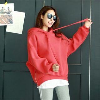 Zip-side Brushed-fleece Lined Oversized Hoodie