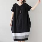 Color Block Short-sleeve Midi Dress Black - One Size