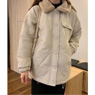 Fleece Collar Buttoned Quilted Jacket