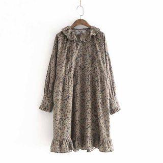 Floral Ruffle Trim Long-sleeve Dress