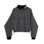 Stand Collar Half-zip Striped Sweatshirt
