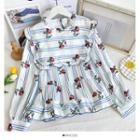 Ruffle-trim Striped Loose Blouse White - One Size