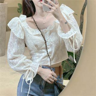 Ruffle Trim Lace Cropped Blouse
