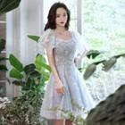 Short-sleeve Lace A-line Evening Dress / Nipple Cover / Set