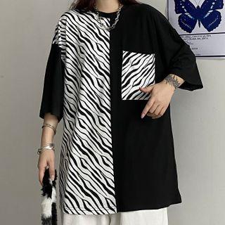 Short-sleeve Zebra Print Panel Shirt