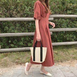 Linen Blend Pintuck Detail A-line Dress