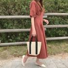 Linen Blend Pintuck Detail A-line Dress