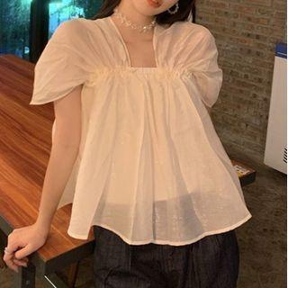 Short-sleeve Chiffon Blouse Off-white - One Size