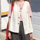 Checked Midi A-line Skirt / Pocket Detail Vest
