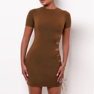 Short Sleeve Drawstring Mini Bodycon Dress