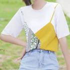 Mock Two-piece Contrast Panel Short-sleeve T-shirt