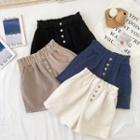 High-waist Frilled Woolen Shorts