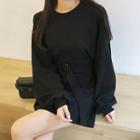 Bishop-sleeve Belted-waist Minidress
