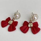 Bow Faux Pearl Dangle Earring 1 Pair - Red - One Size