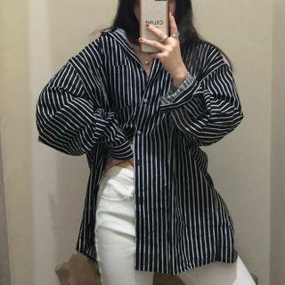 Striped Puff-sleeve Shirt Black & White - One Size
