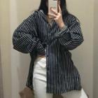 Striped Puff-sleeve Shirt Black & White - One Size
