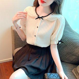 Short-sleeve Collar Ribbon Blouse