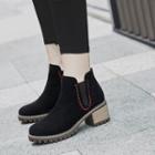Fabric Contrast Stitching Block Heel Chelsea Boots