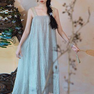 Sleeveless Lace Trim Midi Smock Dress