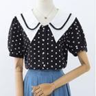Puff-sleeve Collared Dotted Blouse