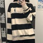 Long-sleeve Striped Sweatshirt As Shown In Figure - One Size
