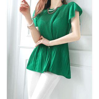 Flutter-sleeve Crystal-pleat Blouse
