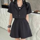 Short-sleeve Double Breasted Crop Shirt / Strapless Romper