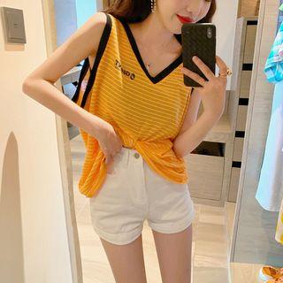Knotted-hem Striped Tank Top