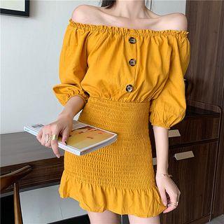 Puff-sleeve Off-shoulder Ruffled Dress