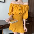 Puff-sleeve Off-shoulder Ruffled Dress