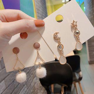Pom Pom Drop Earring / Non-matching Moon & Star Drop Earring