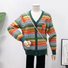 Striped Knit Cardigan Green - One Size