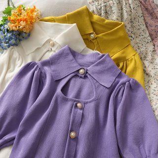 Collared Cutout Knit Crop Top In 5 Colors