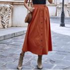 Tie-waist Button Maxi A-line Skirt