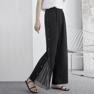 Patchwork Button-side Chiffon Pants